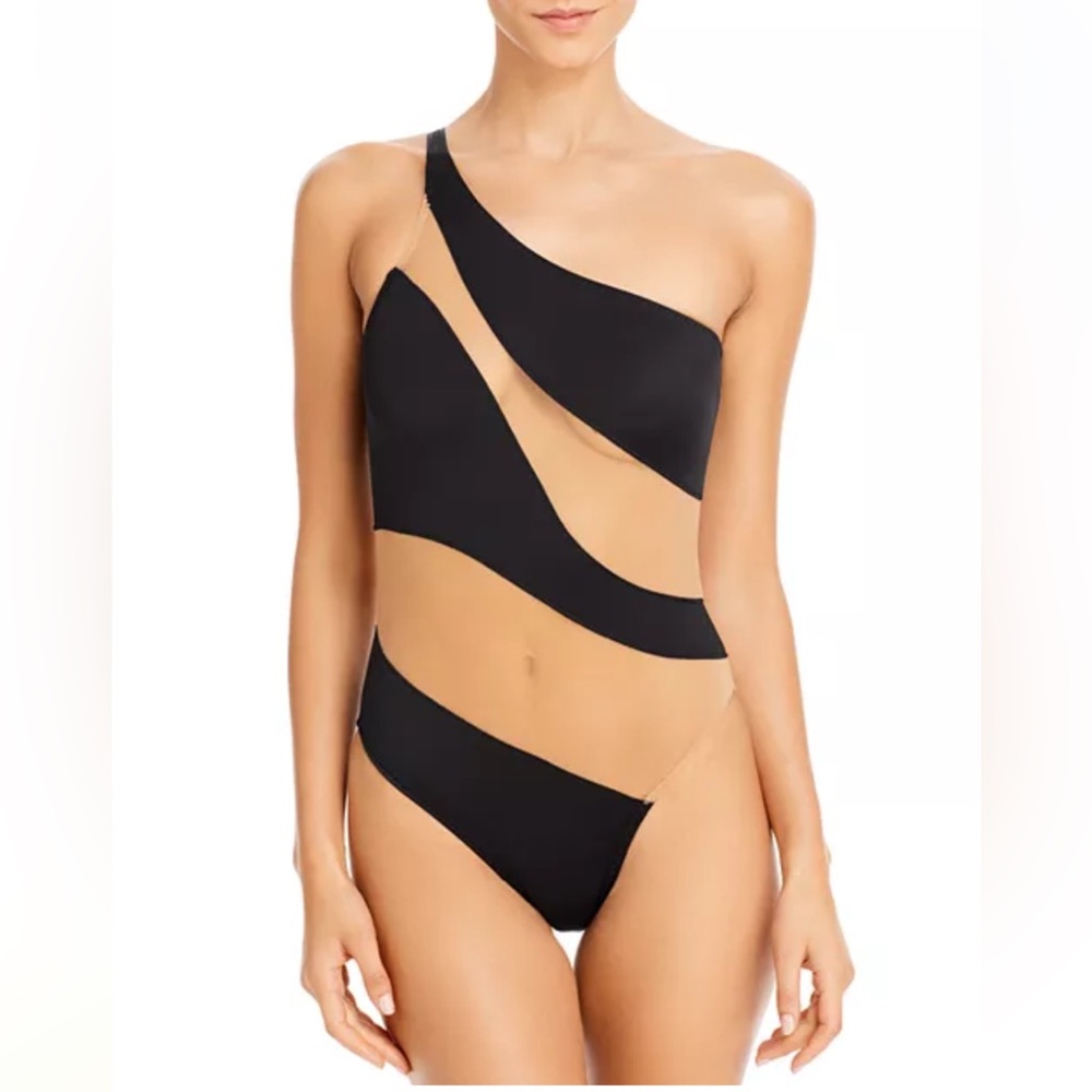 Norma Kamali mesh stripe one piece Swimsuit